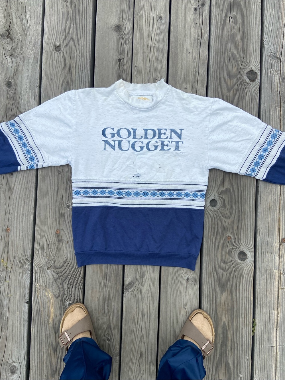 Vintage 60s 70s Golden Nugget Stenciled Crewneck Sweatshirt Distressed